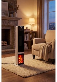 Resim Hoogar German 2701 L White Oled Şömineli Ekran Dijital Göstergeli Kule Tipi Seramik Hızlı Isıtıcı 