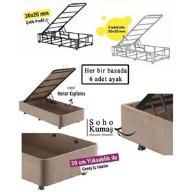 Resim Nironyatak Niron Ela Baza -100 x 200 CM Cm Tek Kişilik Sandıklı Sütlü Kahve Kumaş 