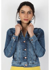 Resim Kadın Kot Mont Orta Mavi 