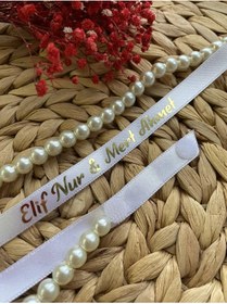 Resim İncili Nişan Kurdelesi - Altın ve Gümüş Varak Baskılı Özel Tasarım 