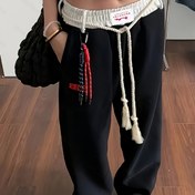 Resim Kadınlar için Lacivert & Beyaz Kontrastlı Rahat Jogger Pantolonlar - Düz Paça, Elastik Bel ve Püskül Detayları, Yan Cepli, Makinede Yıkanabilir İlkbahar/Yaz/Sonbahar için Sokak Giyimi Spor Salonu Kıyafetleri, Koşu Pantolonları, Dayanıklı Konfor 