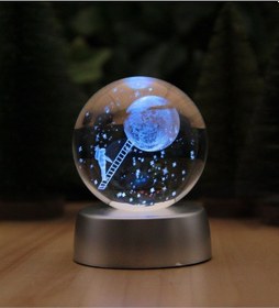 Resim Ledli Usb'li Plastik Standlı Merdivenle Aya Çıkan Astronot Temalı Küre Renkli Rgb 3d Oda Gece Lamba Çok Renkli 