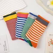 Resim 4 Çift Unisex Çizgili Çorap - Japon Retro Renk Blok Tasarımı, Orta Baldır Kabartma Dokusu, Sıcak Sonbahar Tonları ile Günlük ve Resmi Giyim için Şirin Çoraplar 