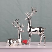 Resim 2 adet Gümüş Kaplama Reçine Geyik Heykelleri, Anime Temalı PS Malzemesi, TV Dolabı, Kitaplık, Noel, Hanuka, Şükran Günü, Sevgililer Günü, Mezuniyet Hediyeleri için Yaşam Odası Dekoru 