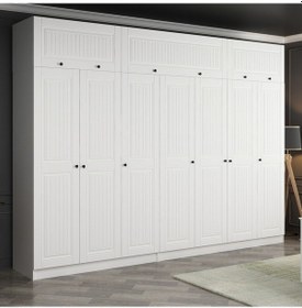 Resim Minar Kale 7 Mebran Kapaklı 4 İç Çekmeceli Dolap Ve Yüklük Beyaz 235cm 