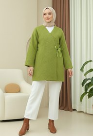 Resim MODAQU Yandan Bağlamalı Buklet Kumaş Kimono - Yağ Yeşili 