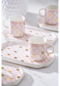 Resim Acar Skye 6 Kişilik Porselen Kahve Fincanı Takımı Pembe 6904 Beyaz - Pembe 