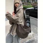 Resim İlkbahar 2025 Retro Mantı Çantası - Unisex Büyük Kapasiteli Crossbody Omuz Çantası, Fermuarlı Kapatma, Sabit Askı & Polyester Astar, Erkekler ve Kadınlar için Siyah Günlük Kullanım Çantası, Uniseks Moda Aksesuar 