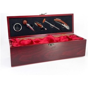 Resim Şarap Tirbüşon Aksesuar Seti 5'li - Kiraz Ağacı Kırmızı 