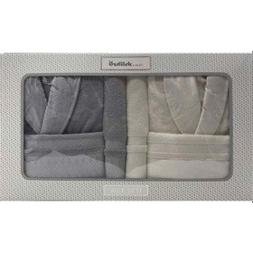 Resim Pamuklu 6 Parça Aile Bornoz Seti-dory Krem Gri Krem - Gri 