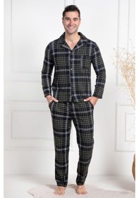 Resim Mecit Pijama Mecit 2950 Erkek Yeşil Ekoseli Büyük Beden Kışlık Pijama Takımı Yeşil 