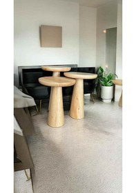 Resim El Yapımı Ahşap Mantar Sehpa 3 Lü Naturel Renk Zigon Sehpa Bej 