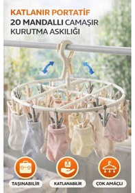 Resim Katlanır Portatif 20 Mandallı Çorap Ve İç Çamaşırı Askısı Taşınabilir Çamaşır Kurutmalık Gri 