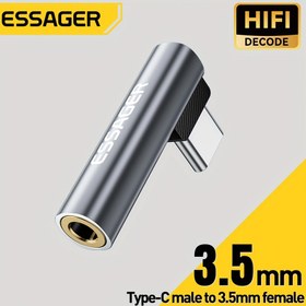 Resim Essager USB C'den 3.5mm Ses Adaptörü, USB Type C'den 3.5mm Kadın Kulaklık Girişi Dongle Aux Adaptör DAC Stereo HiFi Sağ Açılı iPhone 16 15, iPad Pro Air 5 4, Galaxy S24 Ultra için 