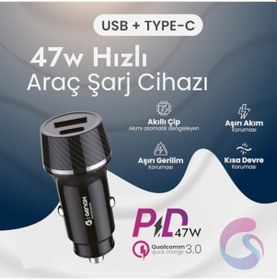 Resim Ultra Hızlı 47w Araç Şarj Başlığı - Tüm Cihazlar İle Uyumlu 