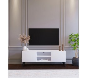Resim Suba Home Beyaz Modern 120 cm 2 Kapaklı Raflı Tv Ünitesi Modüler Tv Sehpası Mdf 