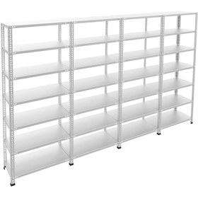 Resim RafBurada 7 Katlı 4'lü Galvaniz Çelik Raf - Depo, Arşiv, Kiler, Dosya, Market Rafı 59x93 Cm-250 Cm-1.00 Mm 