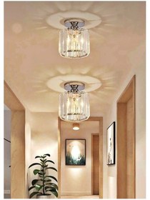 Resim Bohem Aydınlatma Modern Kristal Tavana Sıfır Plafonyer Avize Koridor Antre Uyumlu Şeffaf Kristal Cam Krom Gümüş Krom 