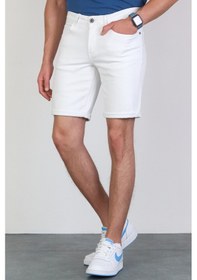 Resim Erkek Beyaz Slim Kesim Comfort Likralı Esnek Jeans Şort Thomas-Beyaz 001 