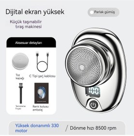 Resim Mini Tıraş Makinesi Erkek Yıkama Bıçağı Kafası Seyahat Taşınabilir Sakal Bıçağı Elektrikli Tıraş Makinesi 2202 Parlak Gümüş-dahili 6 Yapraklı Kafa 