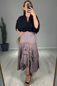 Resim lady special Gofre Fırfırlı Uzun Etek 