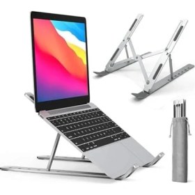 Resim Notebook Standı 2in1 Katlanabilir Taşınabilir Folding Alüminyum Dizüstü Bilgisayar Standı Açısı Ayarlanabilir 7 Kademeli 