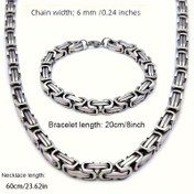 Resim 2 adet Paslanmaz Çelik İmparator Zincir Kolye ve Bileklik Seti - Dayanıklı 6mm Genişlik, 20cm/8inç Bileklik, 60cm/23.62in Kolye - Sevgilileriniz için İdeal Tatil Hediyesi, Günlük Takı | İmparator Tarzı | Dayanıklı Metal, Paslanmaz Çelik Takı 