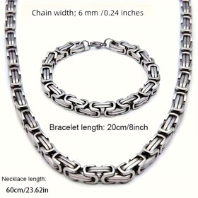 Resim 2 adet Paslanmaz Çelik İmparator Zincir Kolye ve Bileklik Seti - Dayanıklı 6mm Genişlik, 20cm/8inç Bileklik, 60cm/23.62in Kolye - Sevgilileriniz için İdeal Tatil Hediyesi, Günlük Takı | İmparator Tarzı | Dayanıklı Metal, Paslanmaz Çelik Takı 