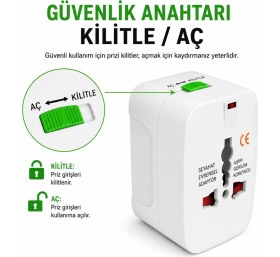 Resim Teknomila Seyahat Universal Çoklu Priz Adaptörü Akım Korumalı 10A 250V 