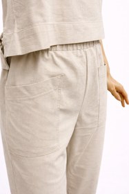 Resim Kadın Beli Lastikli Çizgili Keten Baggy Pantolon-Taş Çizgili - TAŞ ÇİZGİLİ / S 