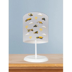 Resim Mekta Home Bebek ve Çocuk Odası Iş Makinalı Gri Yol Desenli Abajur 