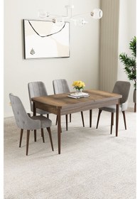 Resim Clara Barok Desen 80x132 Açılabilir Yemek Odası Takımı 4 Adet Sandalye Gri 