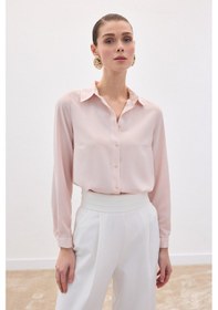 Resim Sateen Düz Klasik Gömlek - Pudra-136120 Pudra 