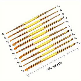 Resim 10 Adet Ergonomik Tığ Seti - Çift Taraflı, Pürüzsüz Alüminyum İğneler Altın & Kahverengi Renklerde, Saklama Kutusu Dahil - Tüm Örgü Projeleri İçin Çok Yönlü Boyutlar, Başlangıç Tığları|Ergonomik Tasarım|Pürüzsüz Yüzey, Tığ Malzemeleri 