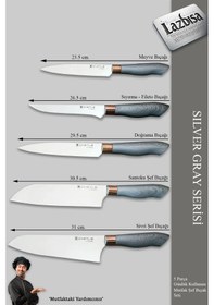 Resim Silver Gray Serisi Mutfak Bıçak Et Sebze 3 Lü Şef Bıçağı Mft-568 