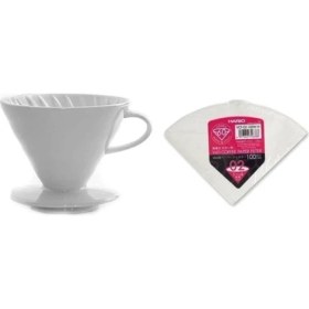 Resim PremiumPort V60 No.2 Porselen Kahve Dripper ve Filtre Kağıdı Seti, 100'LÜ 