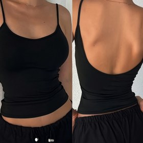 Resim Kadınlar için Siyah Sırtı Açık İnce Askılı Atlet Üst - Düz Renkli, Orta Esneklikte, Makinede Yıkanabilir, Her Mevsim İçin Günlük Giyim, Çok Yönlü Kıyafet | Sırt Açığa Bırakan Tasarım | Orta Esnek Kumaş 