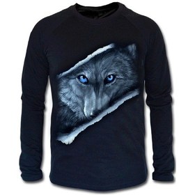 Resim Içindeki Kurt Kadın Uzun Kollu Sweatshirt - Siyah 