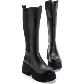 Resim Suins Shoes Suins Henna Model Platform Kadın Siyah Arkası Lastikli Çizme 