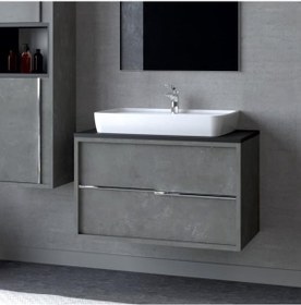 Resim Denko Matia 80 Cm Mdf Retro Gümüş Banyo Dolabı Alt Modül Ve Lavab Gümüş 