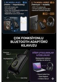 Resim Exenar - Siyah - Aux Bluetooth Ses Adaptörü İki Yönlü Rx/tx Alıcı Verici Araç Tv Televizyon Pc Bilgisayar 3.5mm Jack 