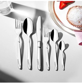 Resim Nehir Lizbon Sade 12 Kişilik 89 Parça Çatal Kaşık Bıçak Takımı Gümüş 