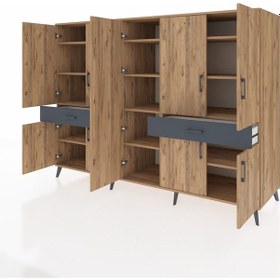 Resim Kronos Dolap 12 Raflı 2 Çekmeceli 8 Kapaklı 220x59x163 Çam-çam/an Çam-çam/antrasit 
