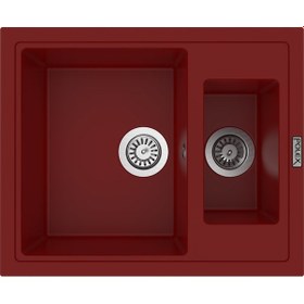 Resim Polex Cristalüx Granit Evye P-04 Bordo 1.5 Gözlü Tezgah Altı Ve Tezgah Üstü Kare Mutfak Evyesi 59.5x49 CM 