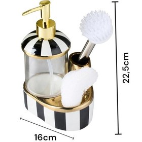 Resim Büyük Boy Cam Hazneli Porselen Mutfak Set Sıvı Sabunluk Çizgili 900ml 40082 Diğer 