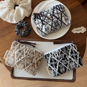 Resim Mini Bozukluk Çantası, Zarif Nakışlı Kadın Mini Kozmetik Çantası, Vintage Çiçek Desenli Cüzdan, Küçük Organizatör Çanta 