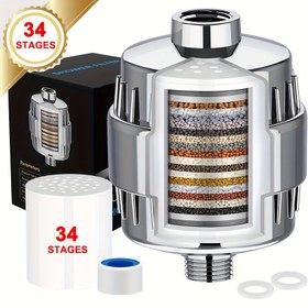 Resim 34 Aşamalı Yüksek Çıkışlı Duş Su Filtresi, Sert Su İçin Uygun, Duş Başlığı Filtresi ile Direkt Duş Filtresi, Parlatılmış Krom Kaplama 