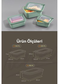 Resim Vienev 12'li Vip Dikdörtgen Mikrodalga Ve Difrize Uygun Saklama Kabı Seti Yeşil 4x 1750,1050,600 Ml Yeşil 