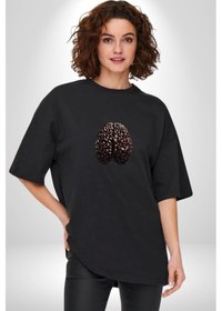 Resim Kuru Kahve Çekirdeği Beyin Pamuklu Bisiklet Yaka Unisex Oversize Boyfriend Dijital Baskılı Siyah T-shirt Siyah 
