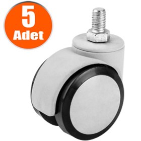 Resim Vidalı Döner Koltuk Tekeri 50 Mm Gri Siyah 30 Kg 5 Adet N11.25168 